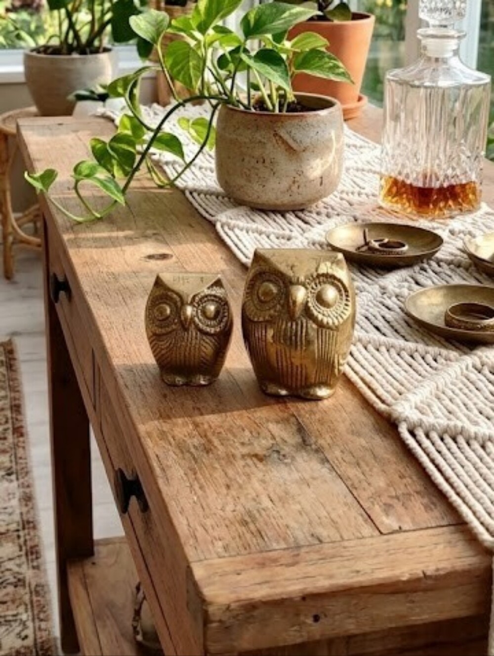 VINTAGE Brass Owl Set